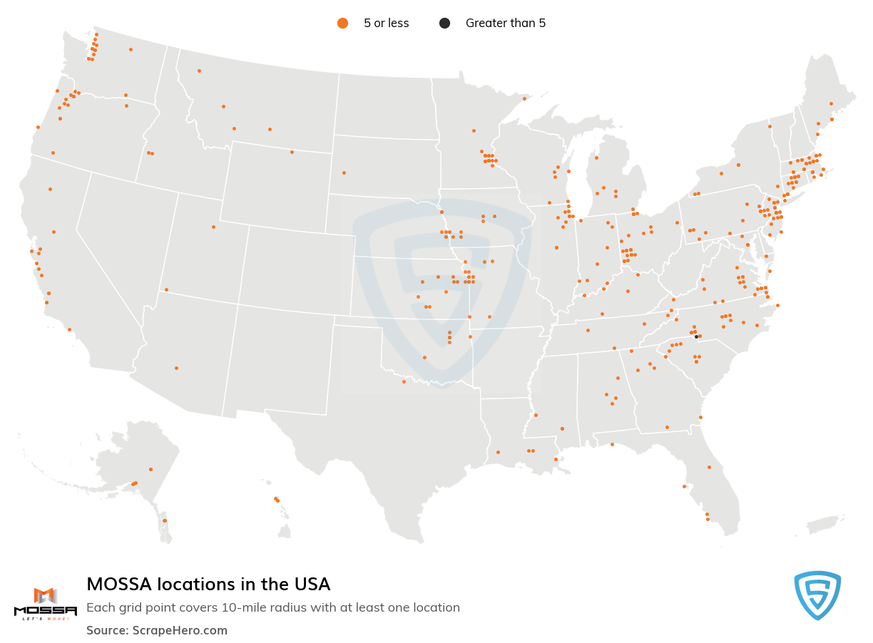 Map of  locations in the United States in 2025