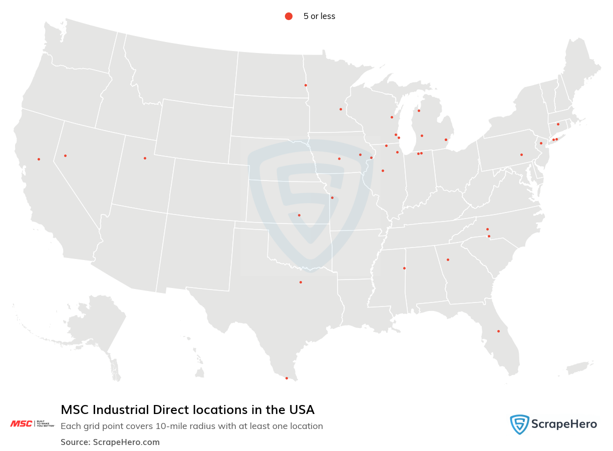Map of MSC Industrial Direct locations in the United States