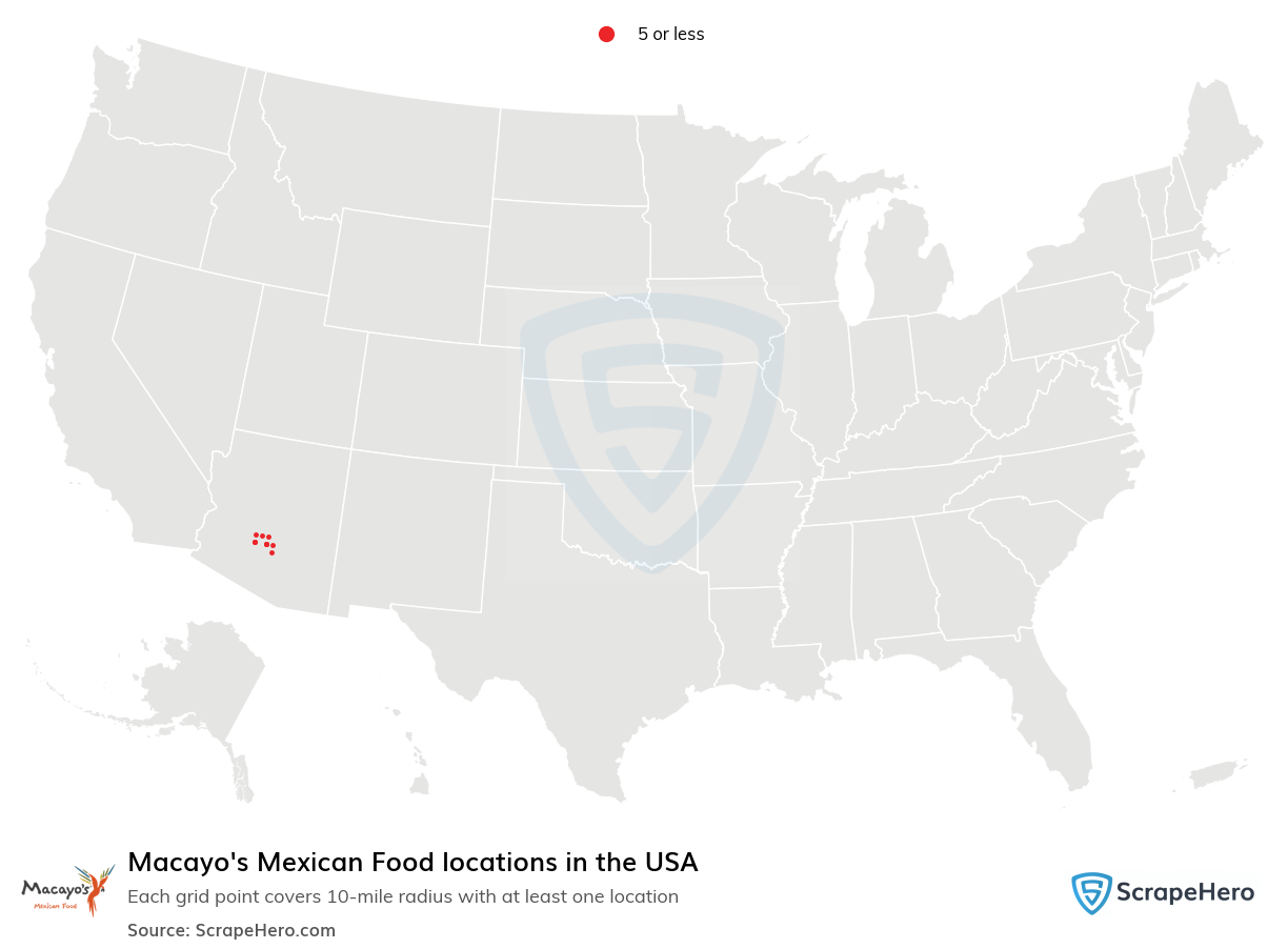 Map of Macayo's Mexican Food locations in the United States
