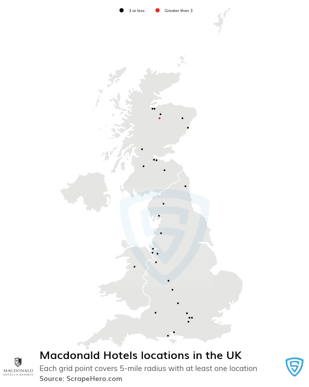 Map of Macdonald Hotels locations in the United Kingdom