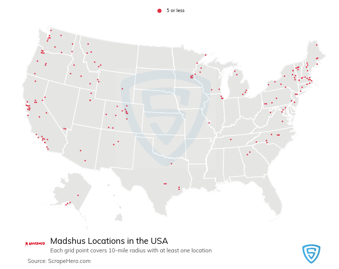 Map of Madshus stores in the United States