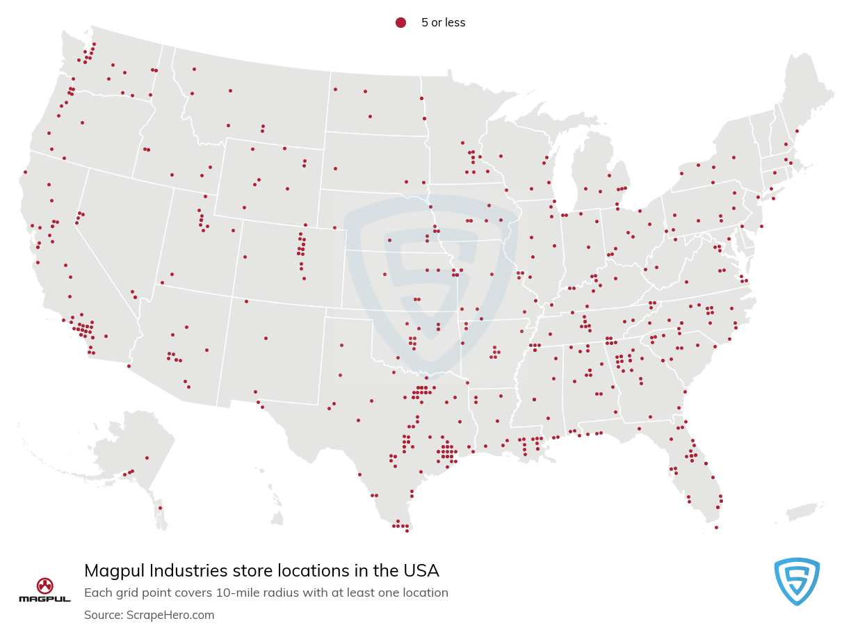 Map of Magpul Industries retail stores in the United States