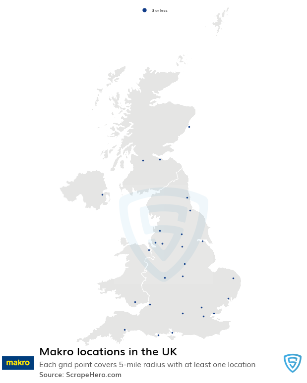 Map of Makro stores in the United Kingdom