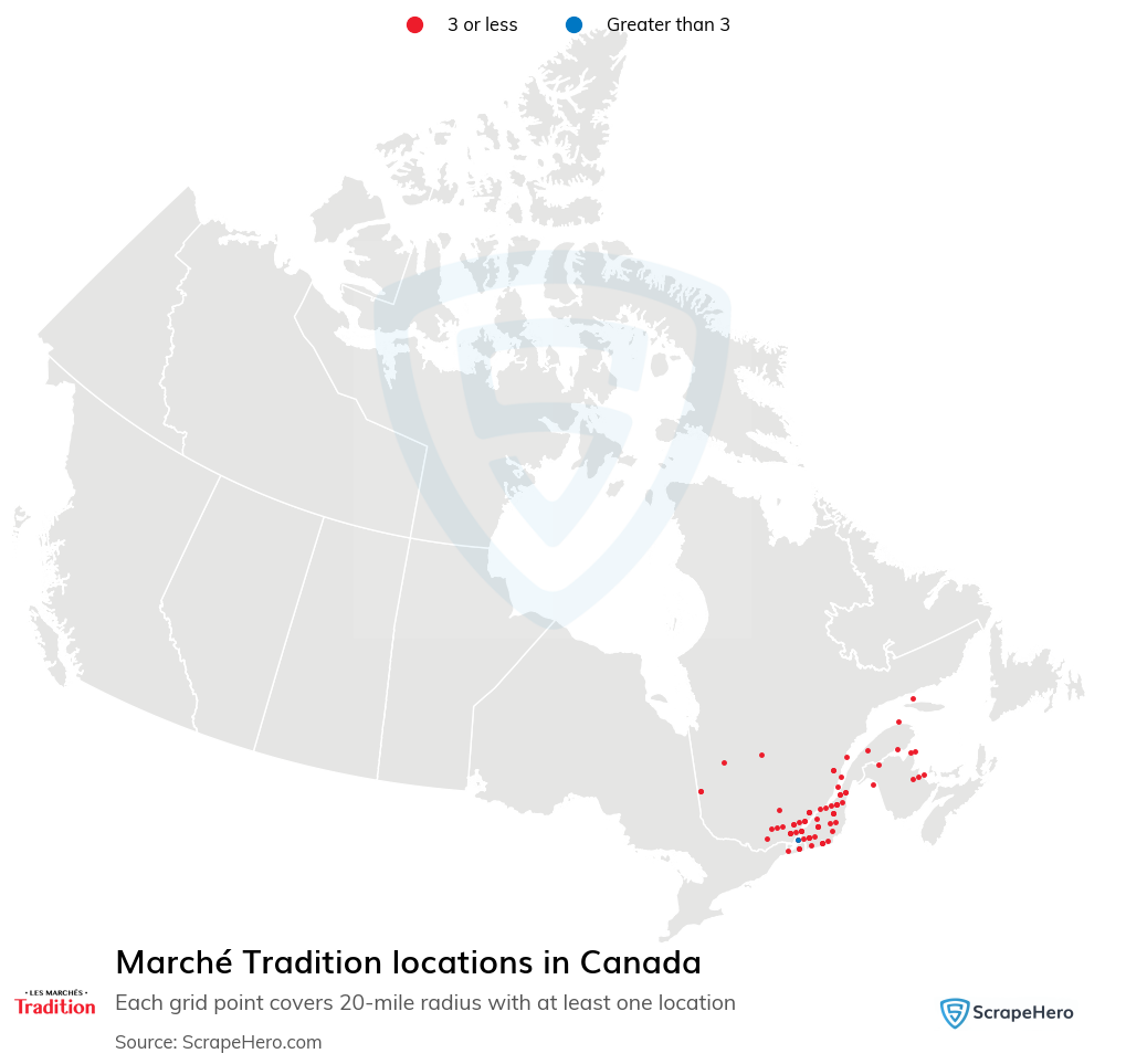 Map of Marché Tradition stores in Canada