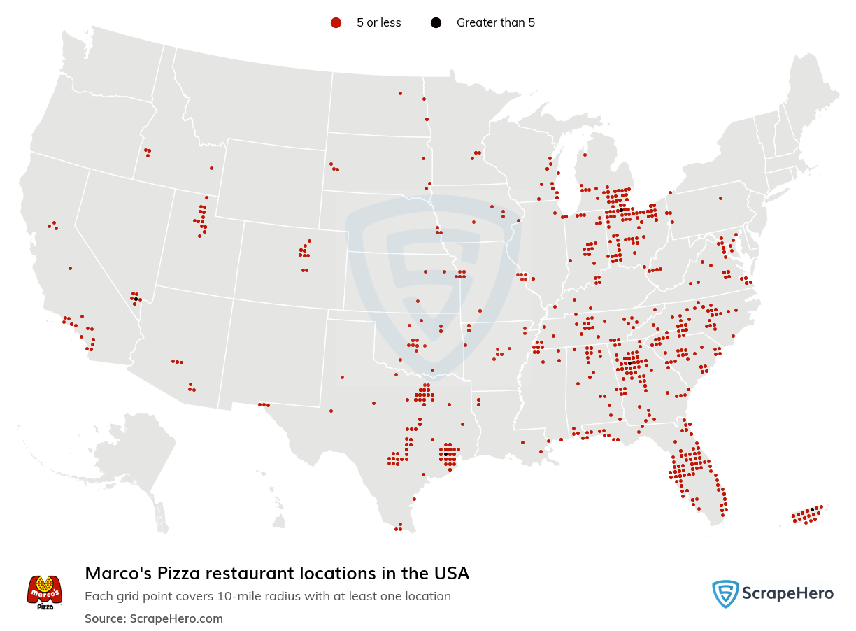 Map of Marcos restaurants in the United States