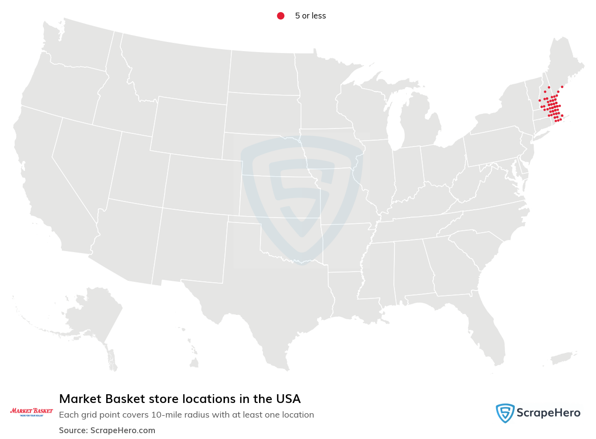 Map of Market Basket stores in the United States