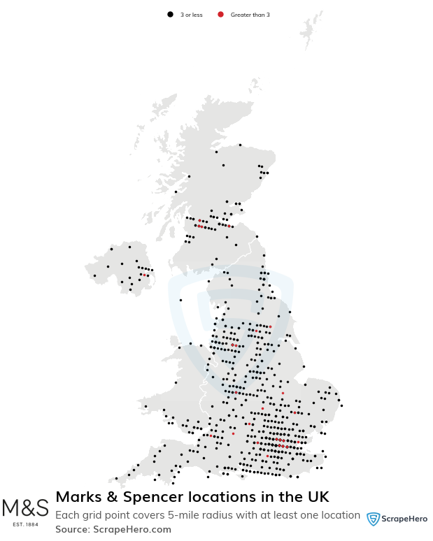 Number of Marks & Spencer locations in the UK in 2024