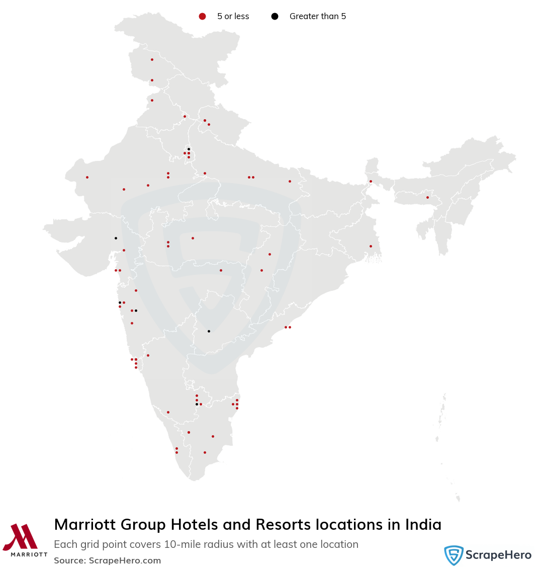 Map of Marriott Group Hotels and Resorts locations in India