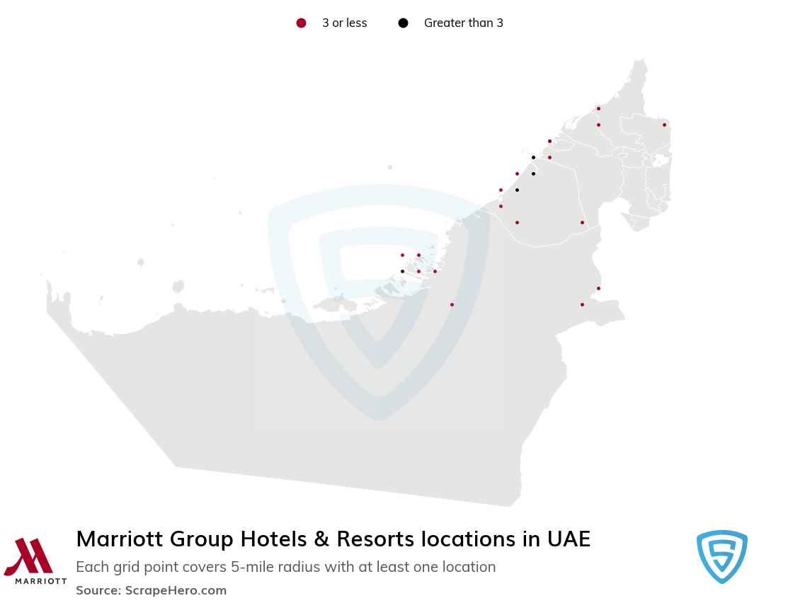 Map of Marriott Group Hotels & Resorts locations in United Arab Emirates