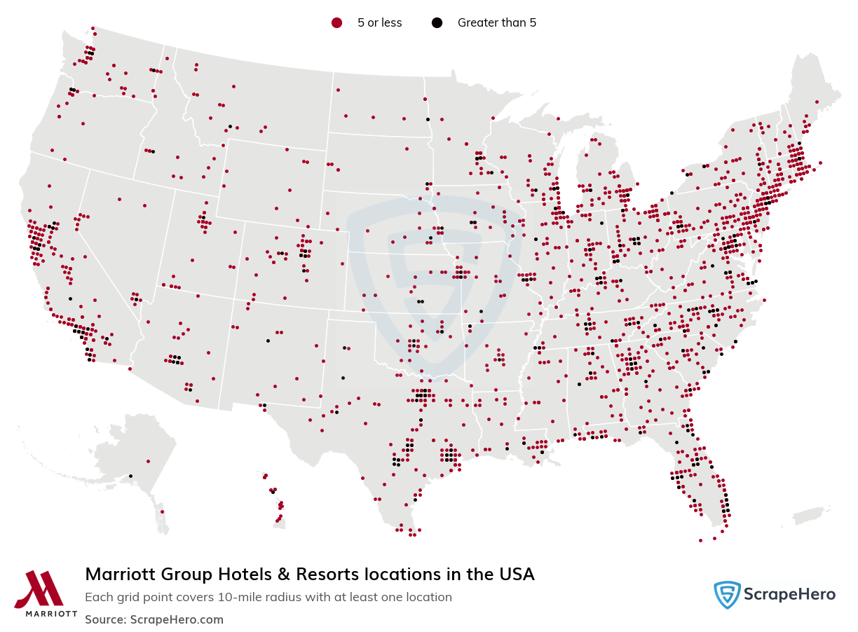 Map of Marriott Group Hotels & Resorts locations in the United States