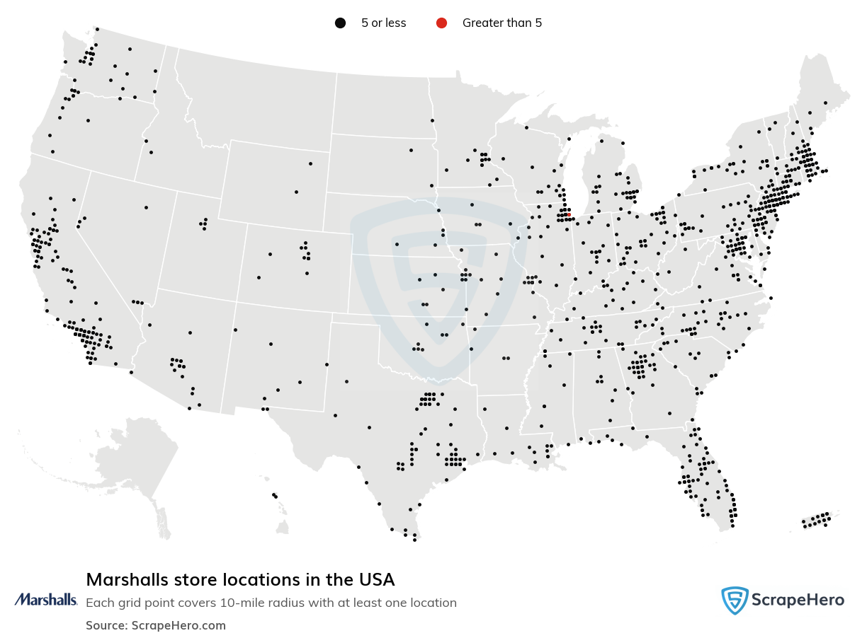 Map of Marshalls stores in the United States