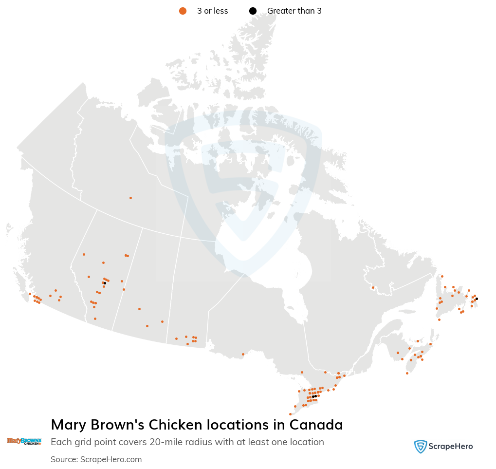 Map of Mary Brown's Chicken locations in Canada