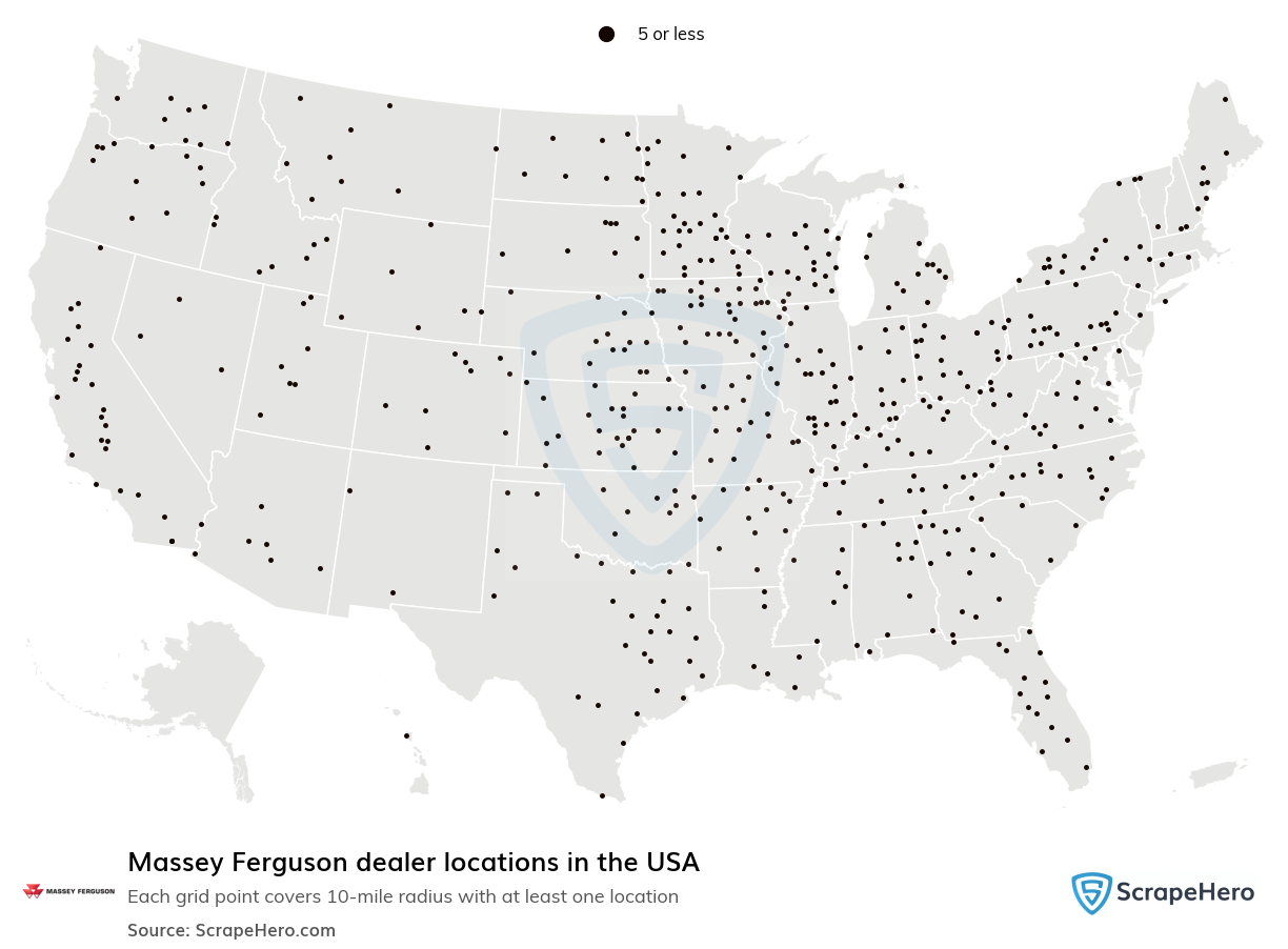 Map of Massey Ferguson dealers in the United States