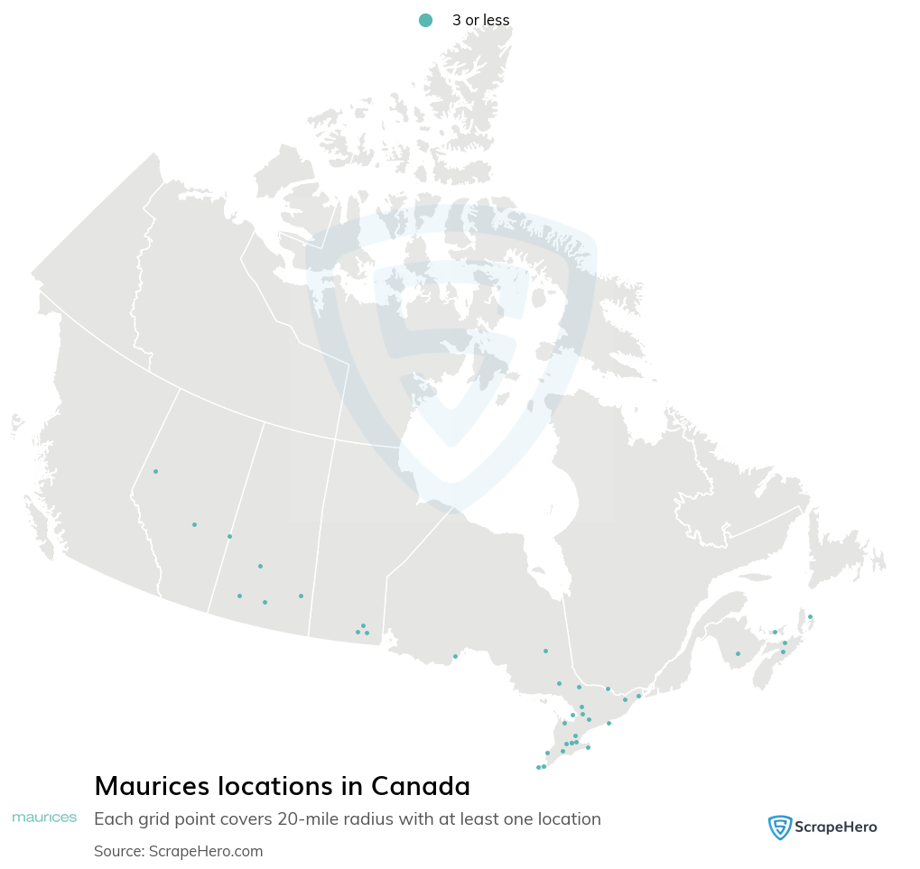 Map of Maurices stores in Canada