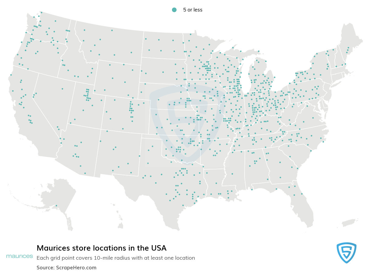 Map of Maurices stores in the United States