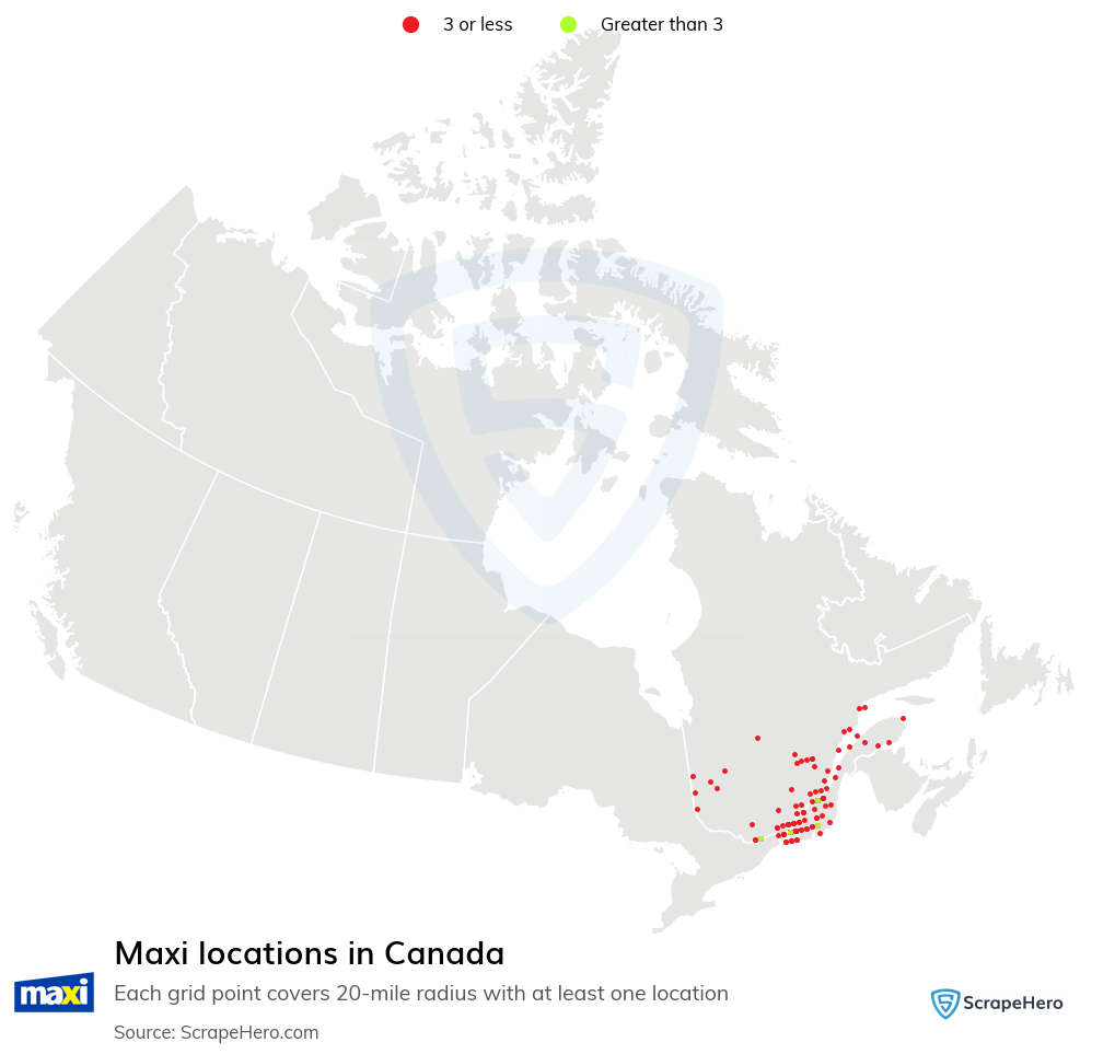 Map of Maxi stores in Canada