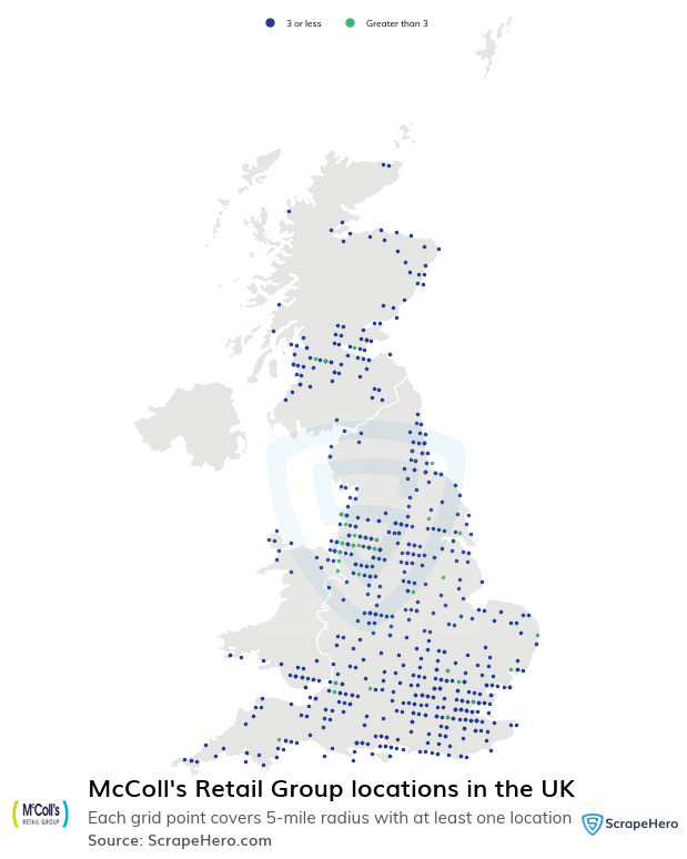 Map of McColl's Retail Group stores in the United Kingdom