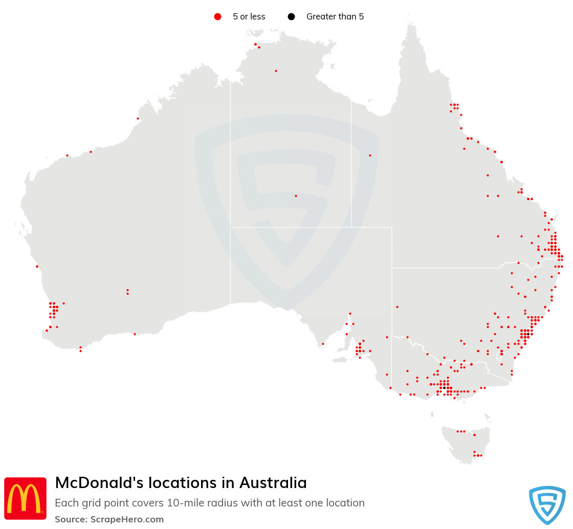 Map of McDonald's stores in Australia