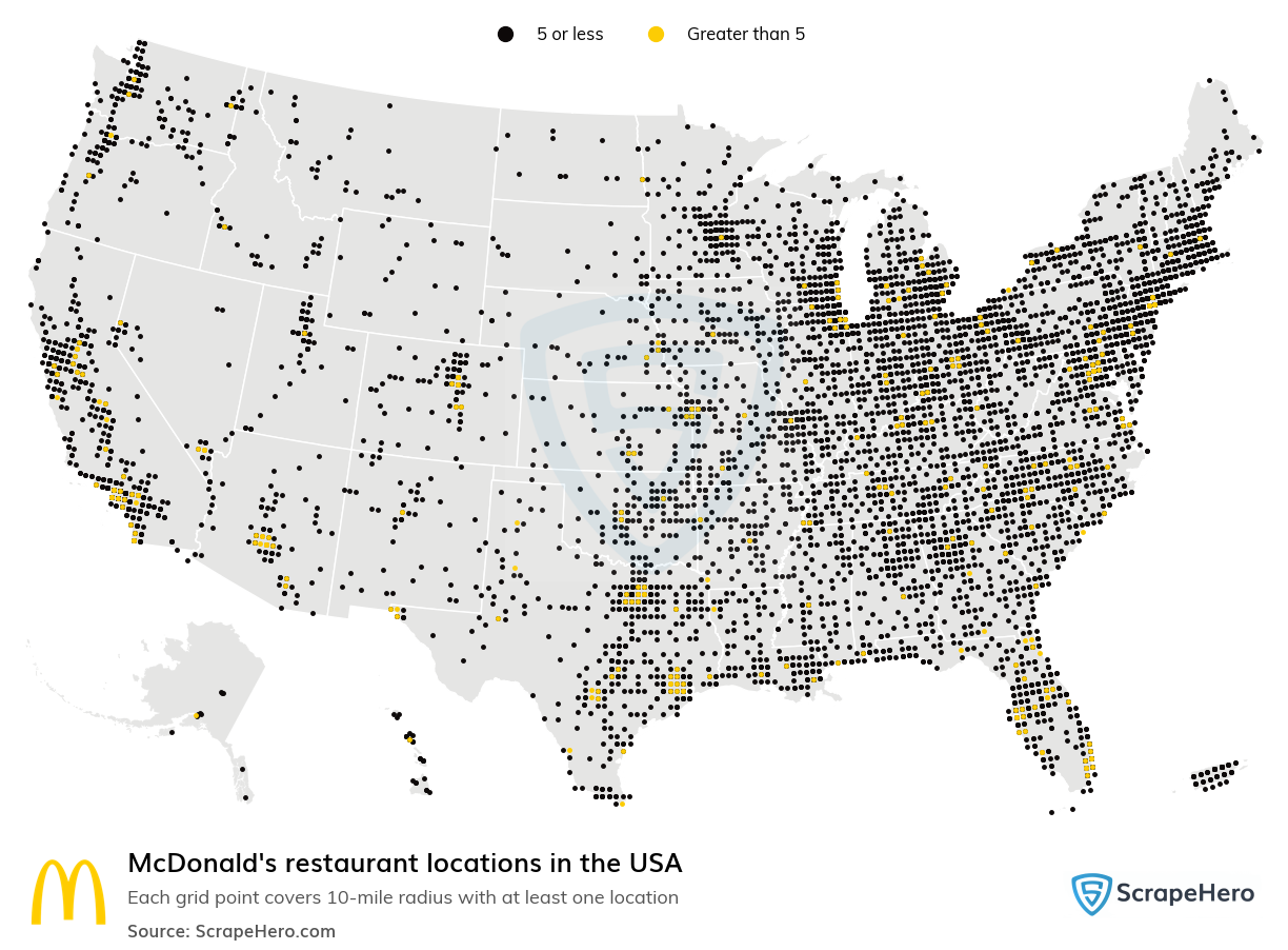 Map of  locations in the United States in 2024