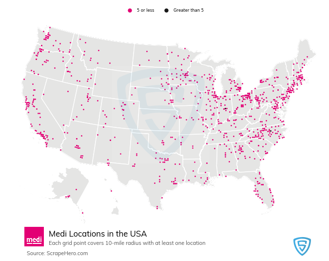 Map of  locations in the United States in 2024