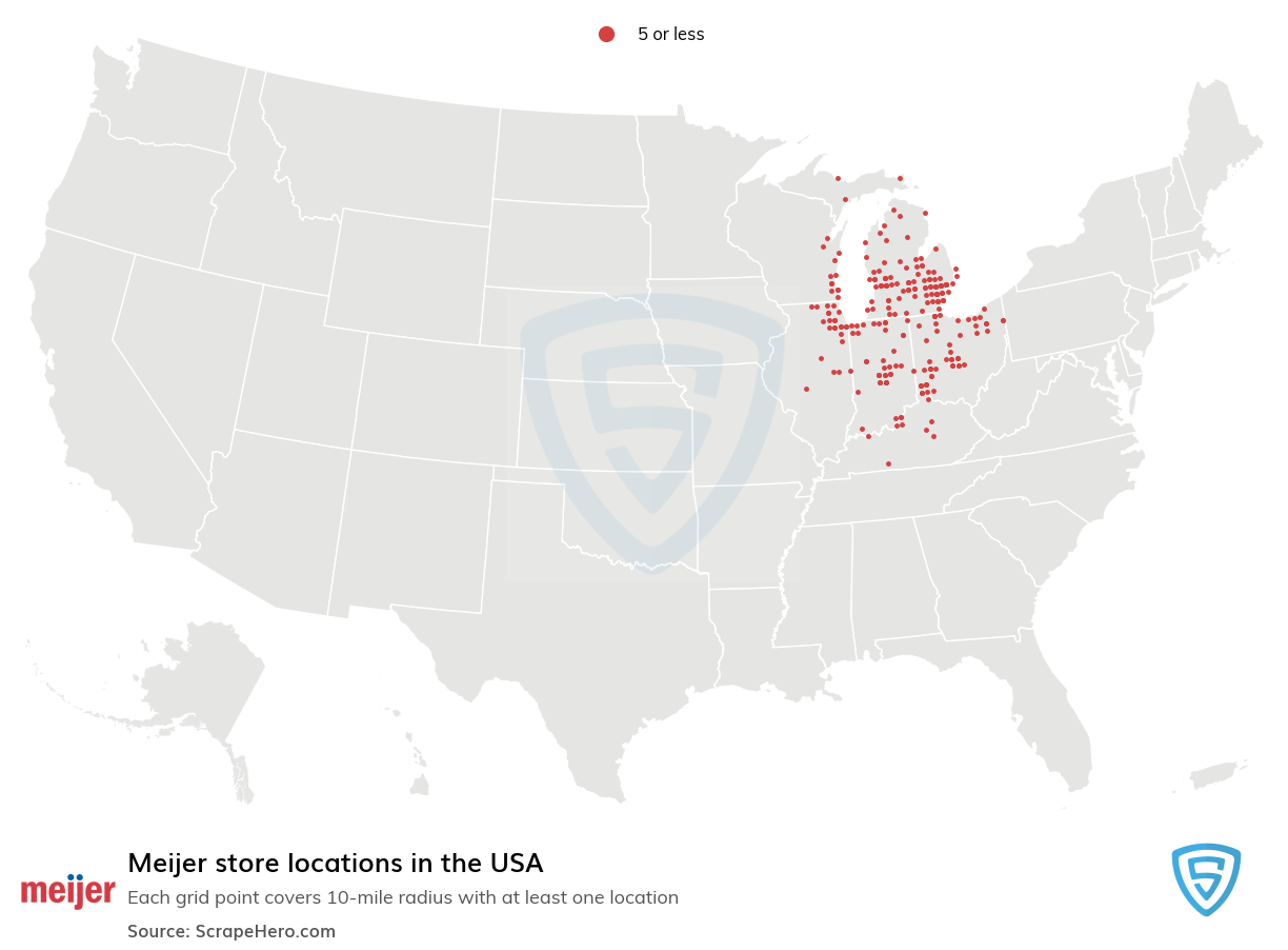 Map of Meijer stores in the United States