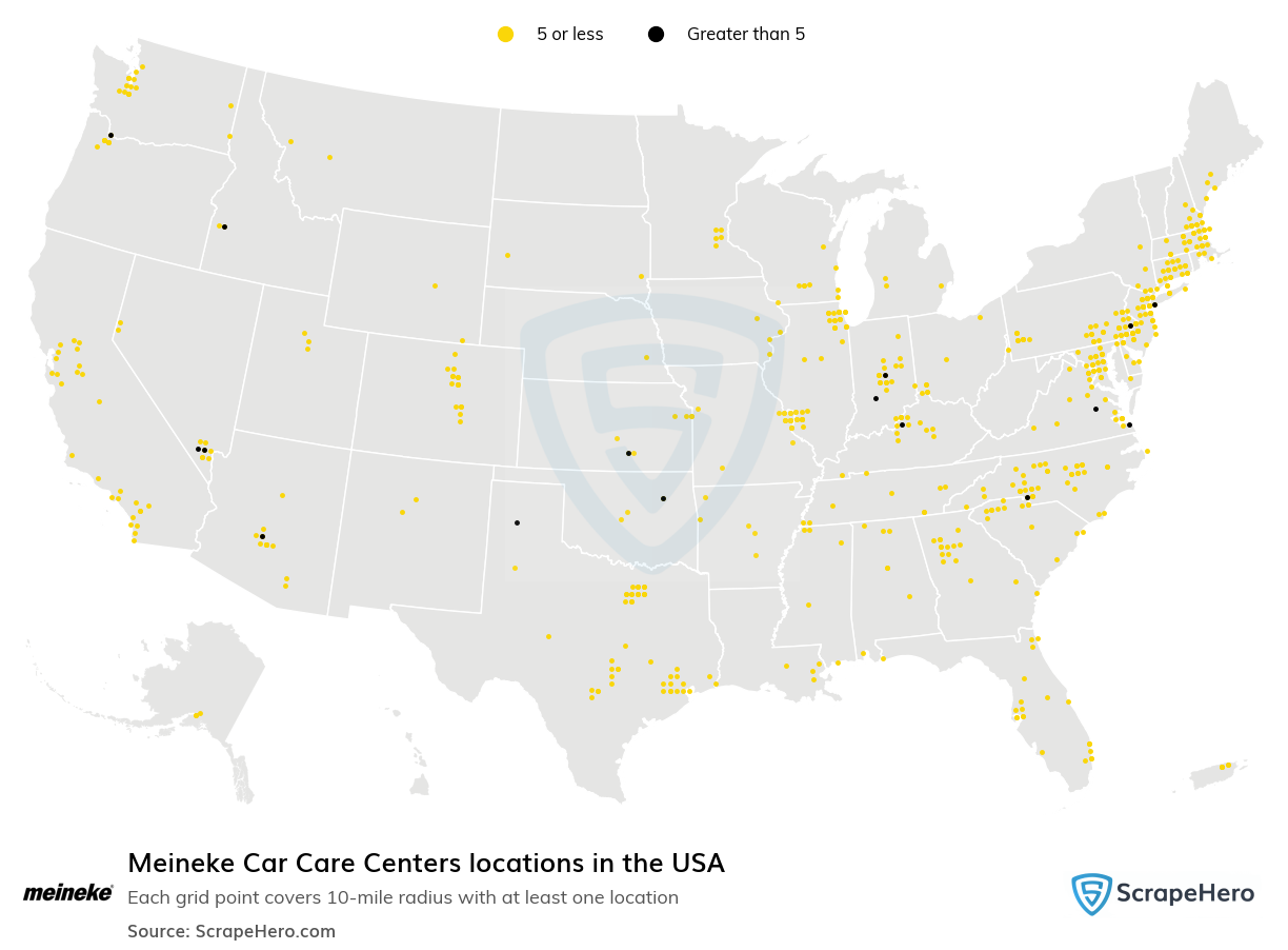 Map of Meineke Car Care Centers locations in the United States