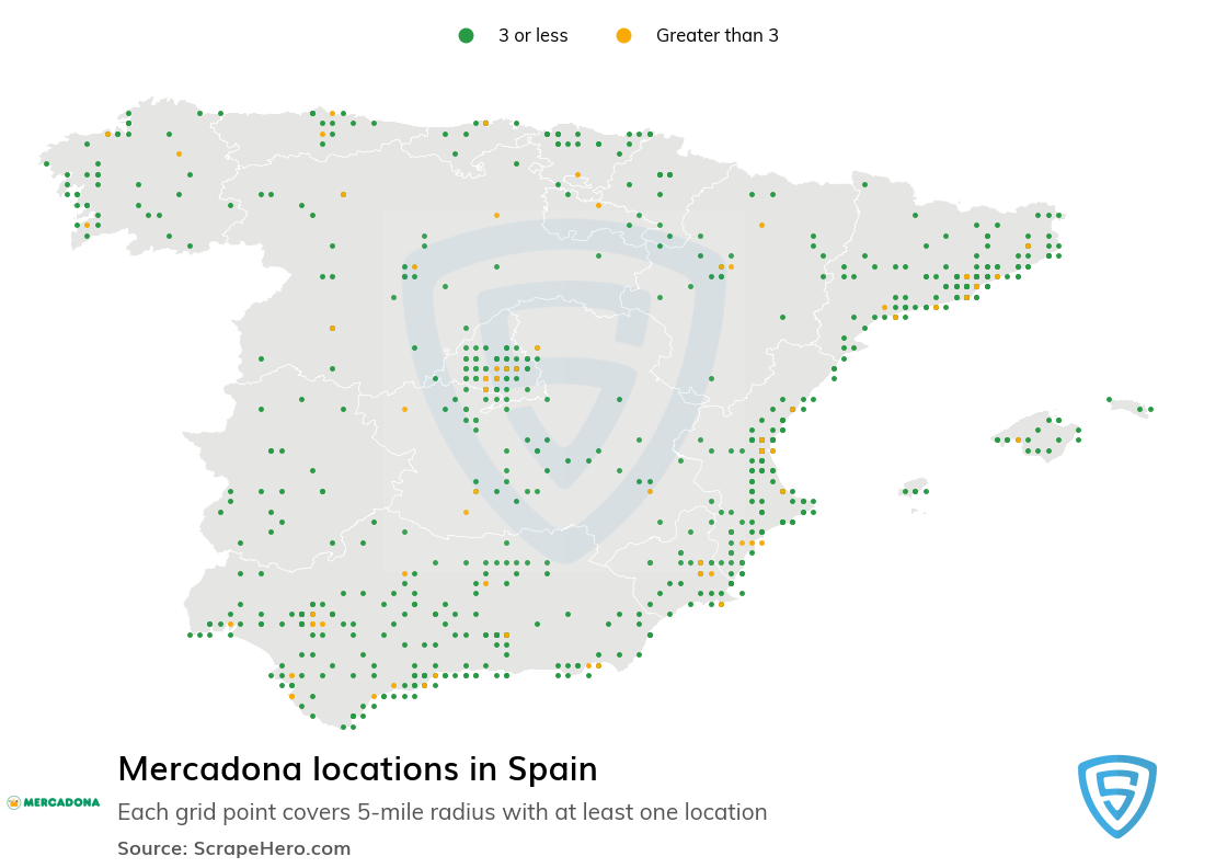 Map of Mercadona stores in Spain