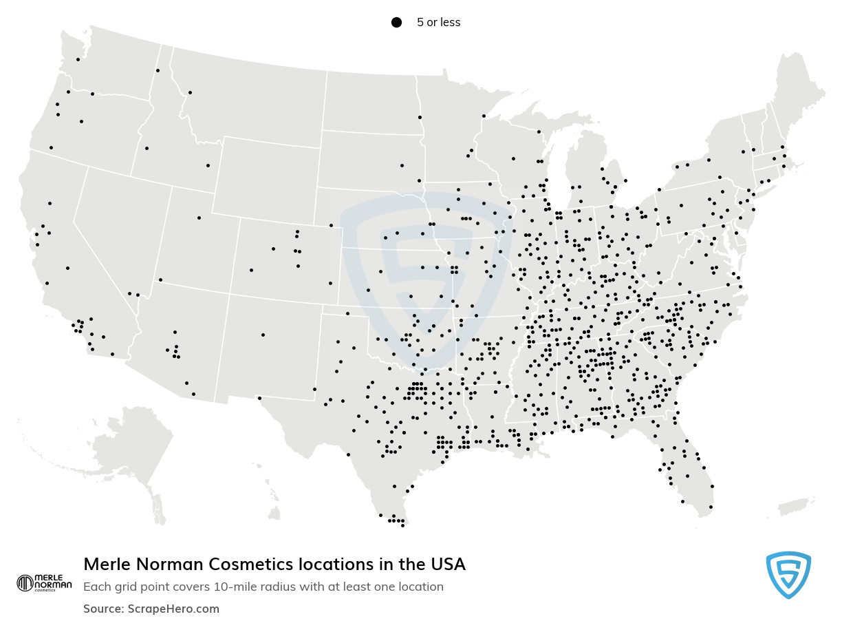 Map of Merle Norman Cosmetics locations in the United States