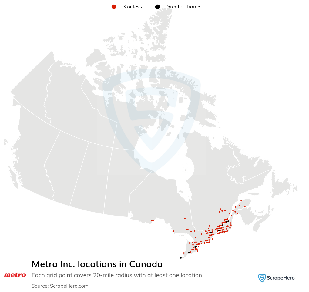 Map of Metro Inc. locations in Canada