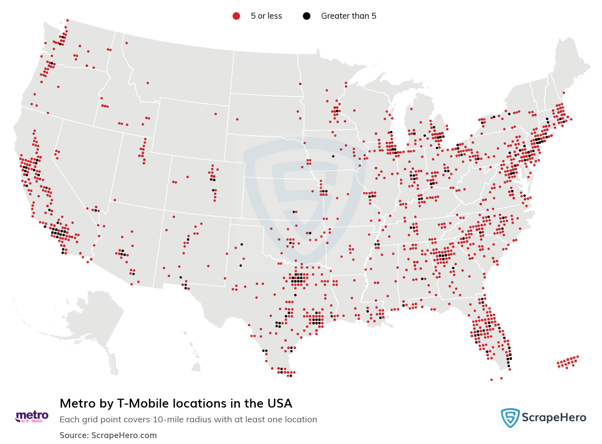 Map of  locations in the United States in 2024