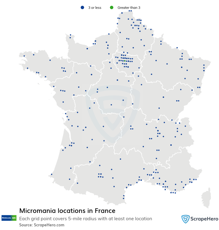 Map of Micromania stores in France