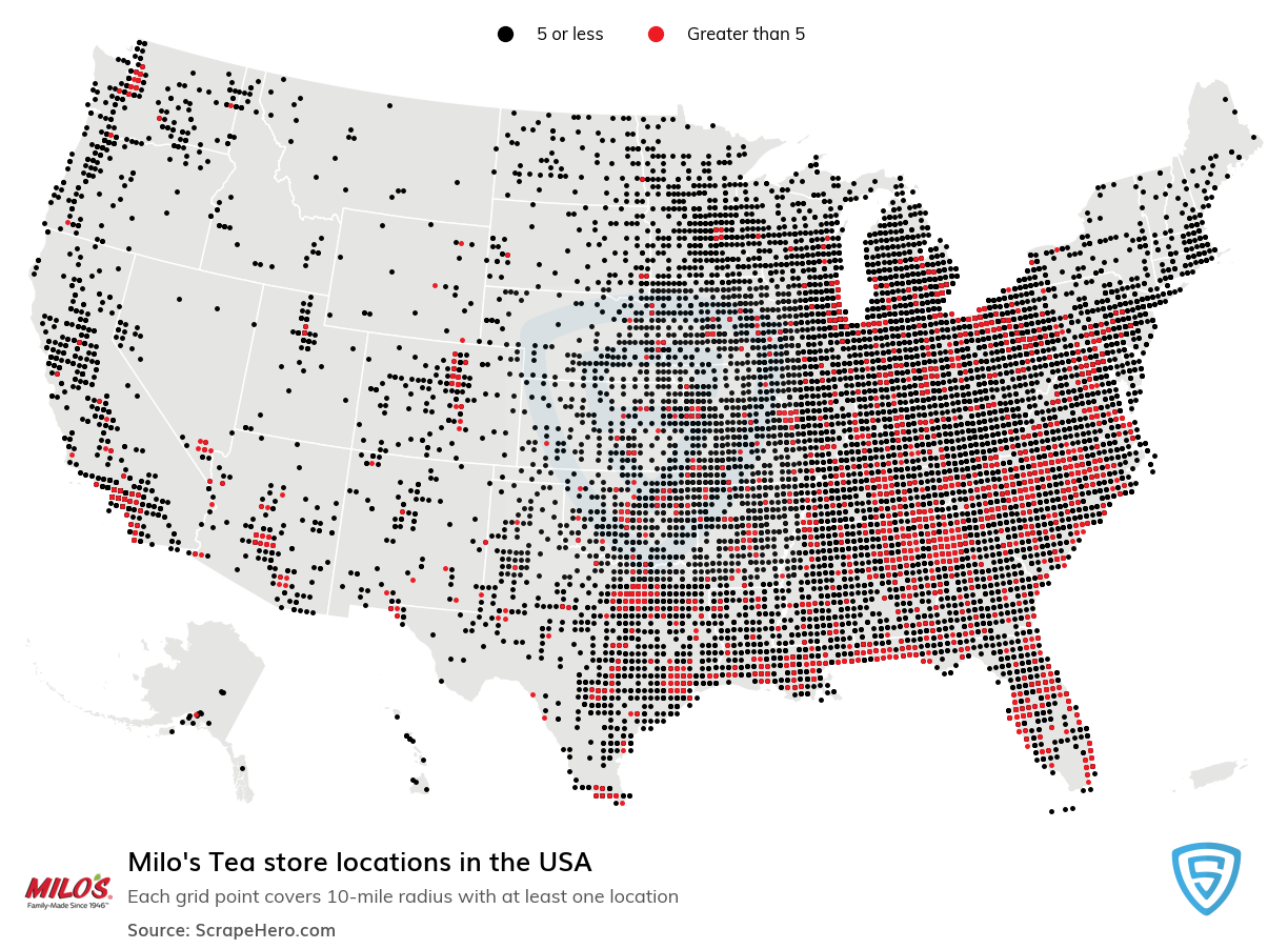 Map of Milo's Tea stores in the United States