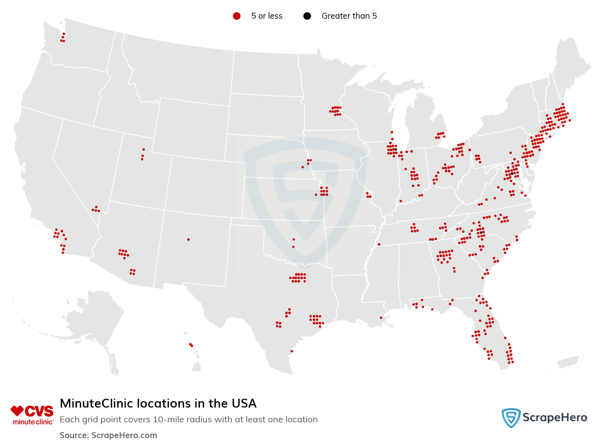 Map of MinuteClinic locations in the United States