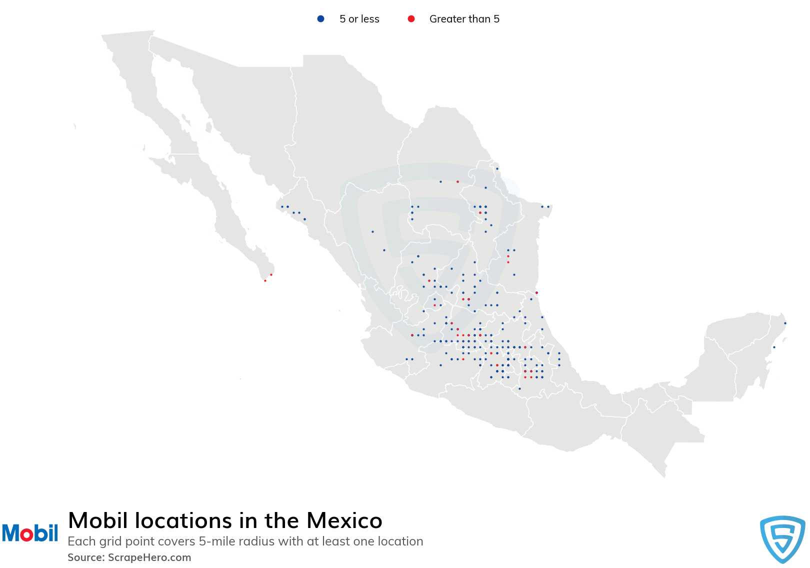 Map of Mobil locations in Mexico