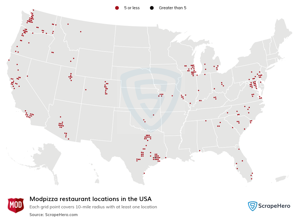 Map of Modpizza restaurants in the United States