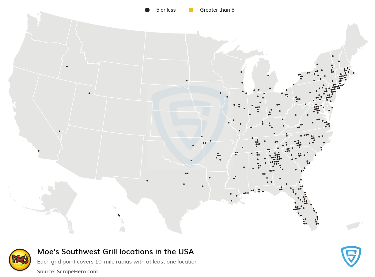 Map of Moes locations in the United States