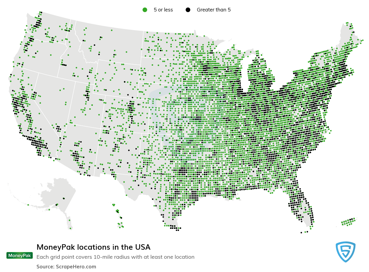 Map of MoneyPak locations in the United States