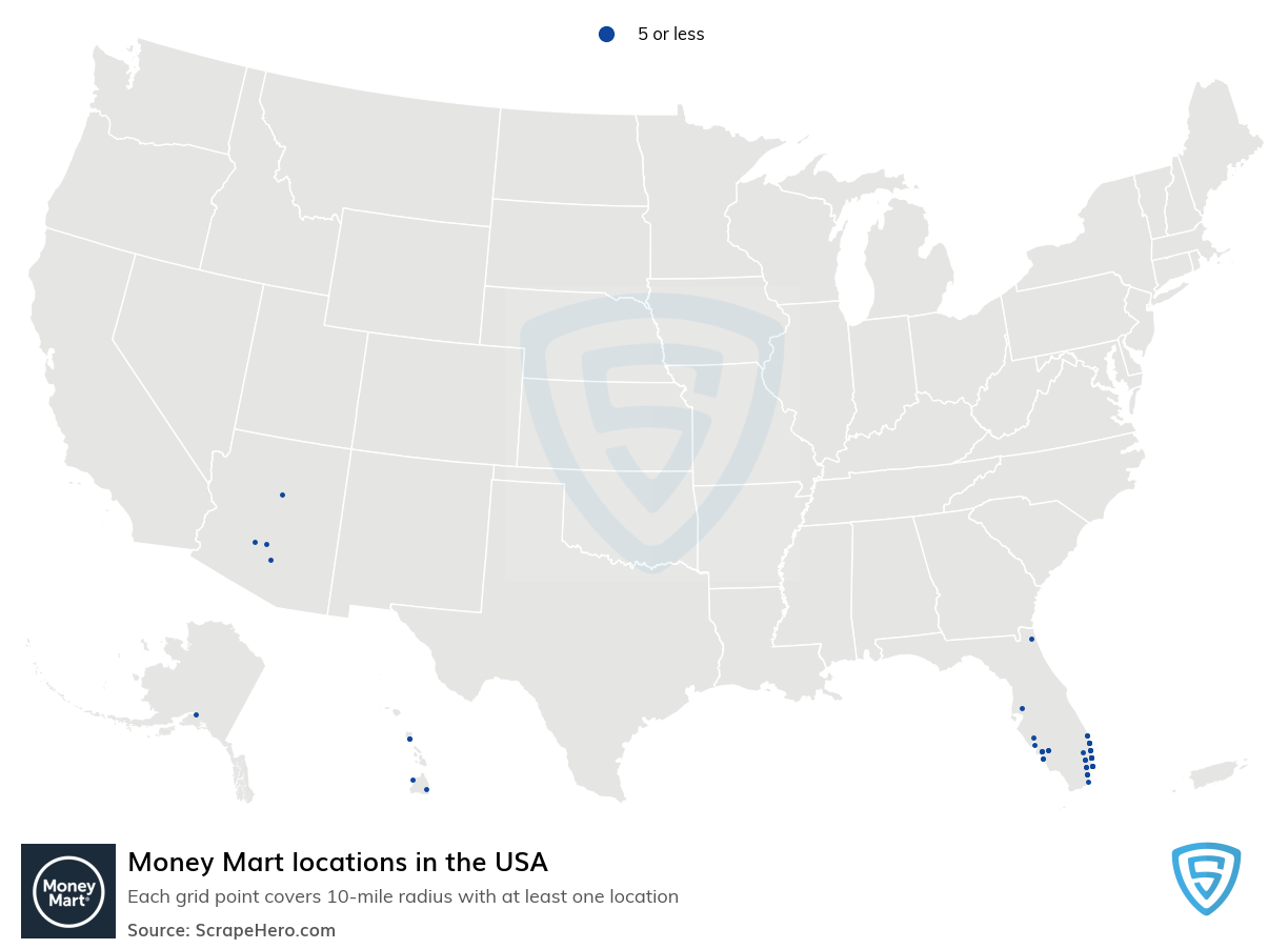 Map of Money Mart locations in the United States
