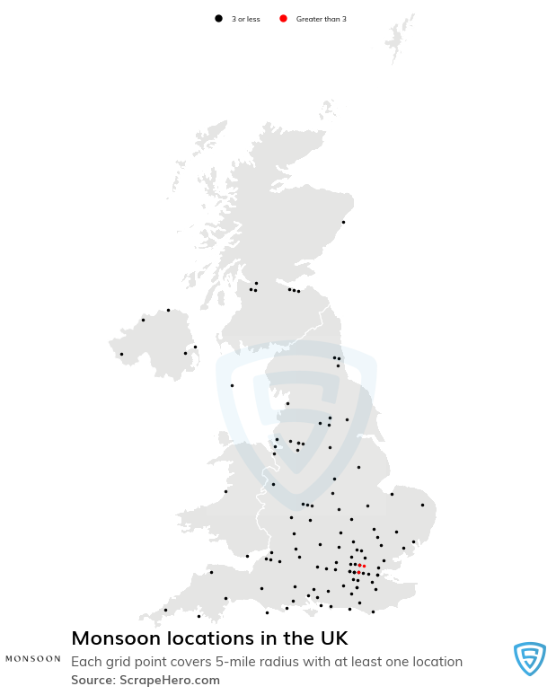 Map of Monsoon stores in the United Kingdom