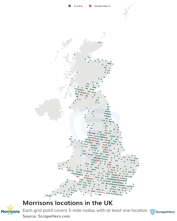 Map of Morrisons stores in the United Kingdom