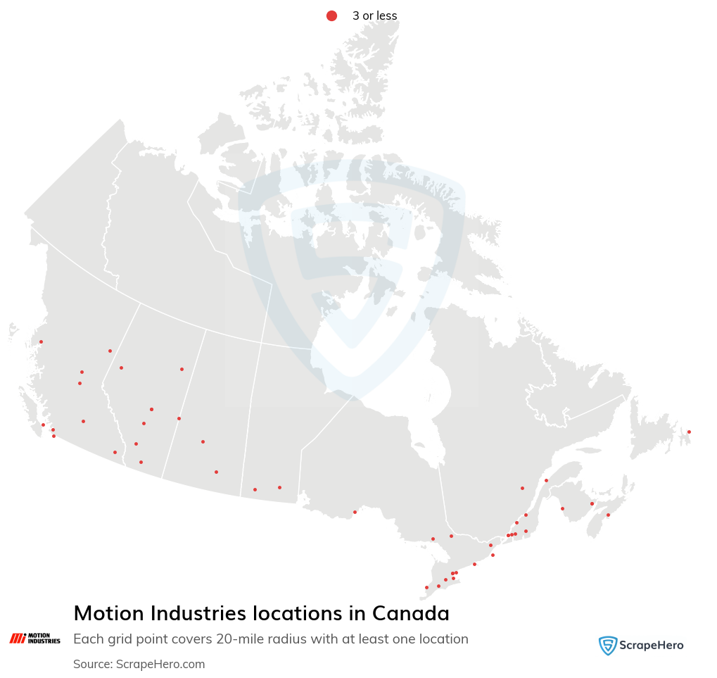 Map of Motion Industries locations in Canada