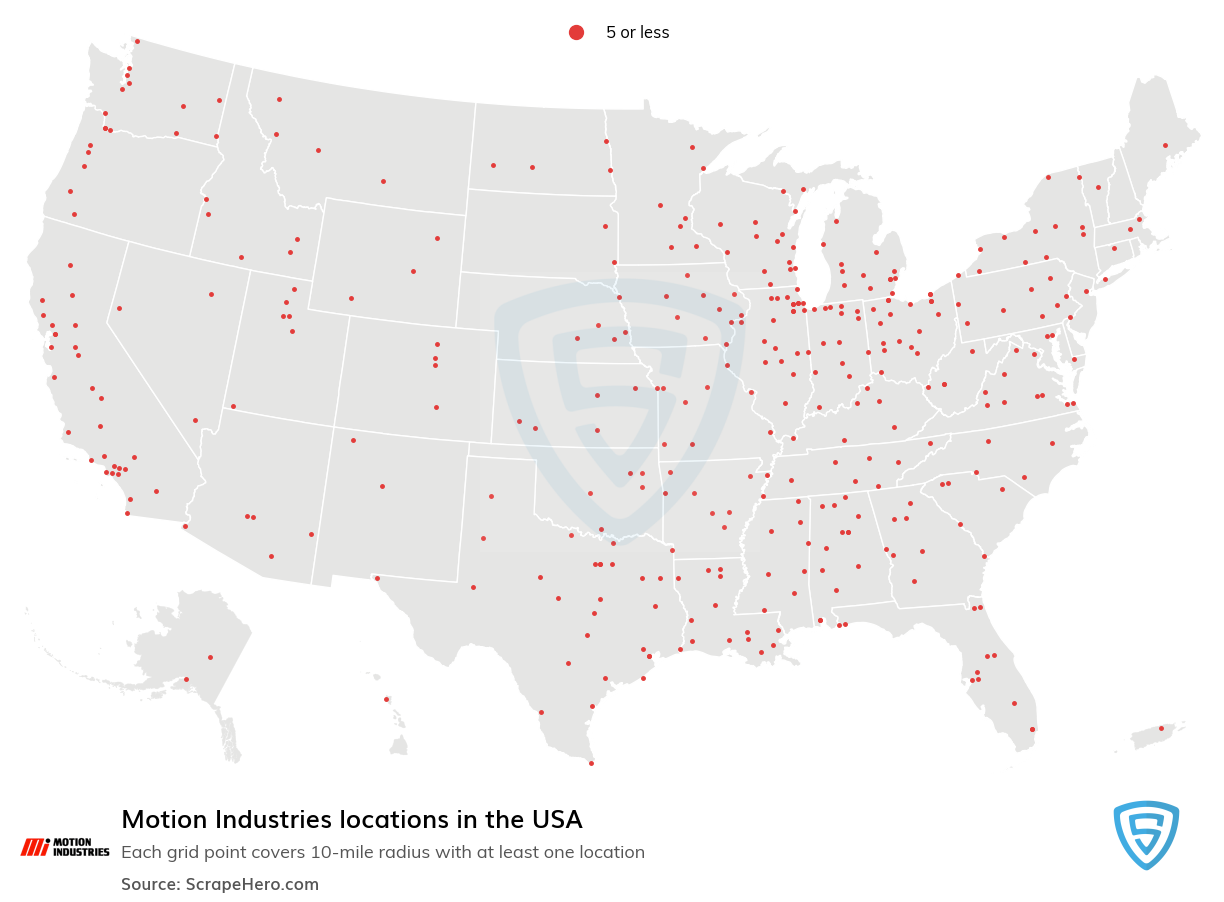 Map of Motion Industries locations in the United States