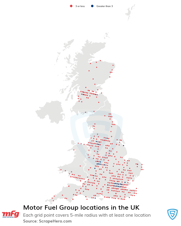 Map of Motor Fuel Group gas stations in the United Kingdom