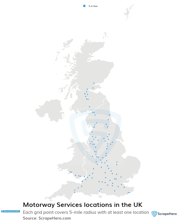 Map of Motorway Services locations in the United Kingdom