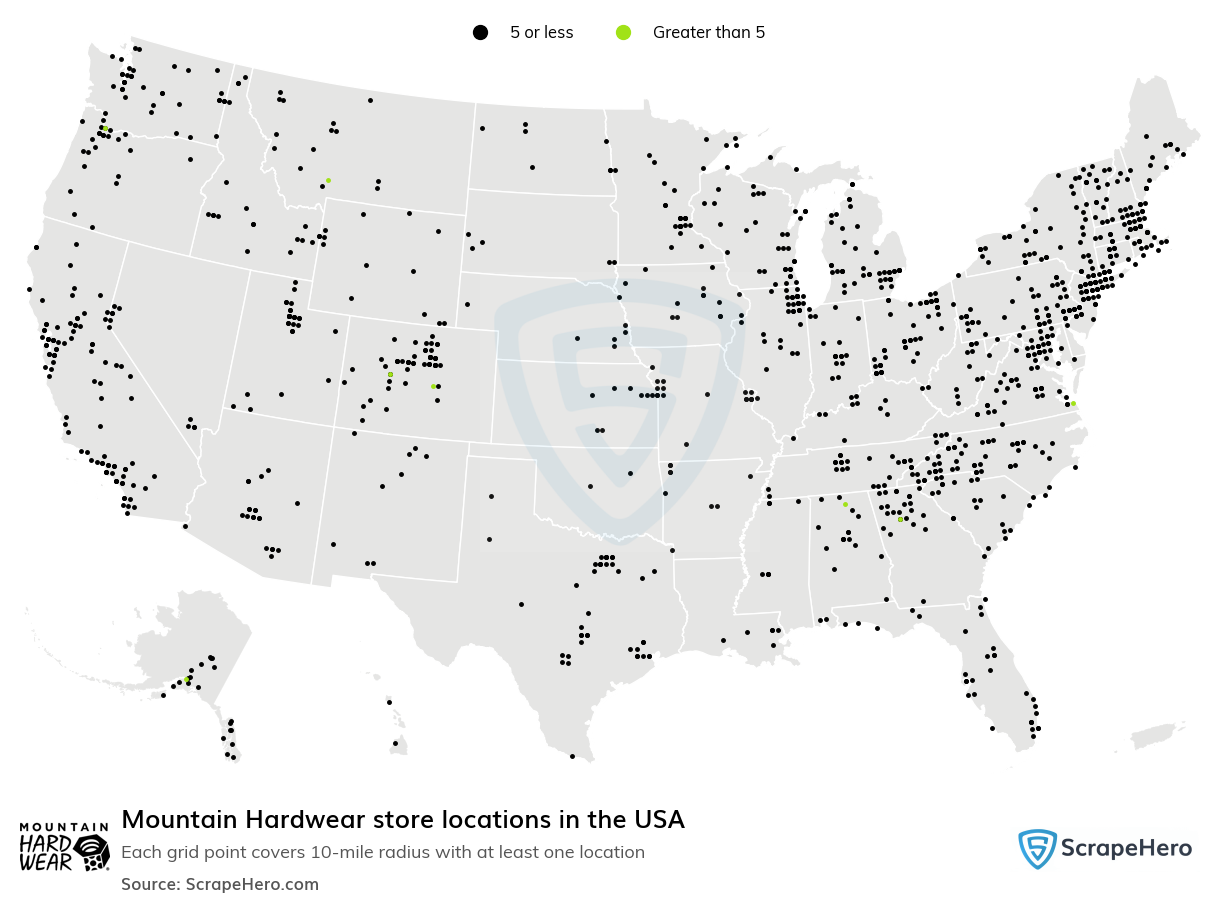 Map of Mountain Hardwear stores in the United States