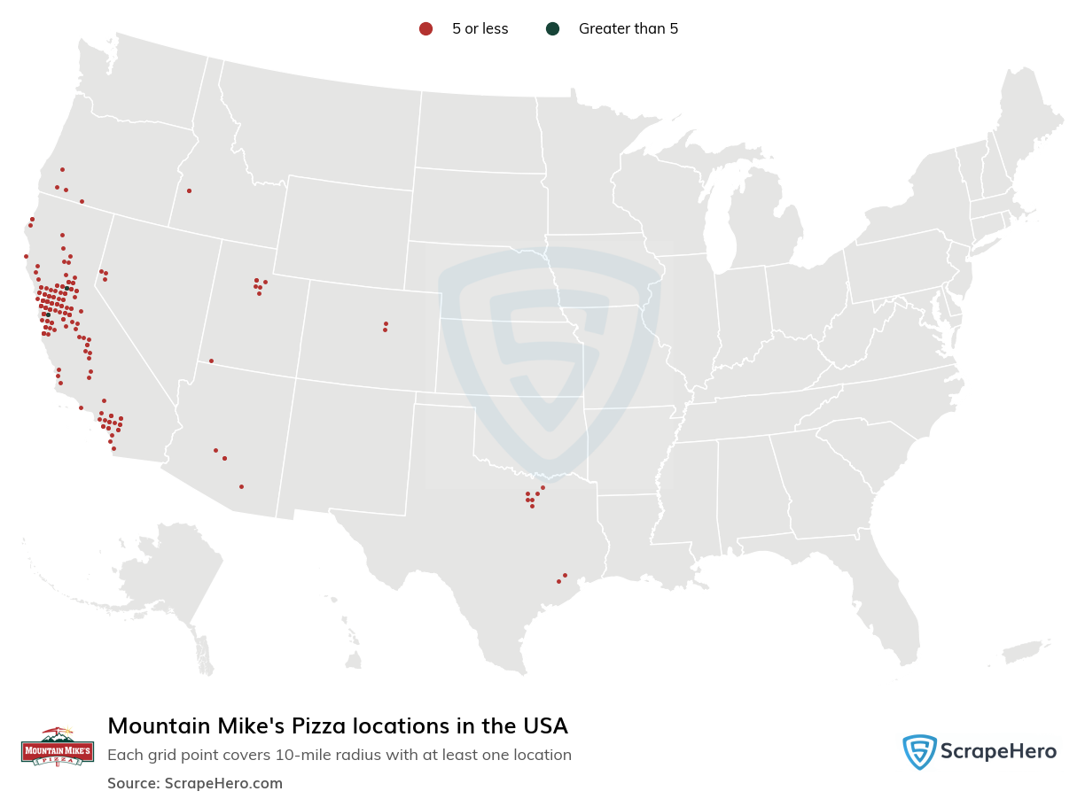 Map of Mountain Mike's Pizza locations in the United States