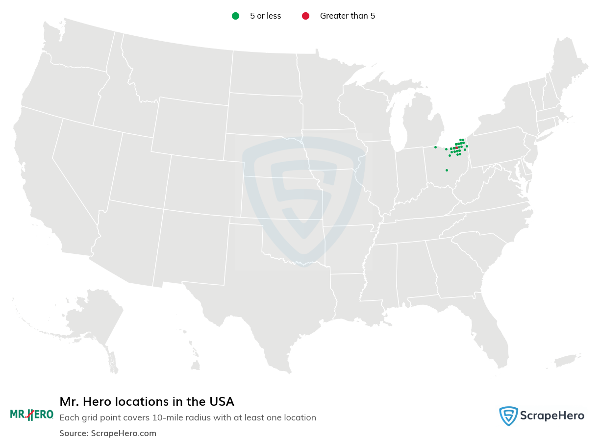 Map of Mr. Hero locations in the United States