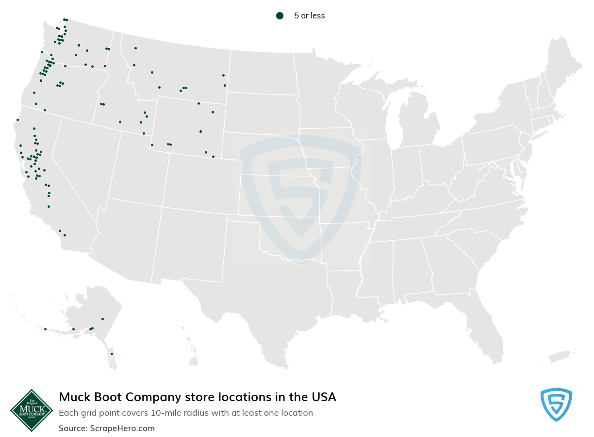 Map of Muck Boot Company stores in the United States