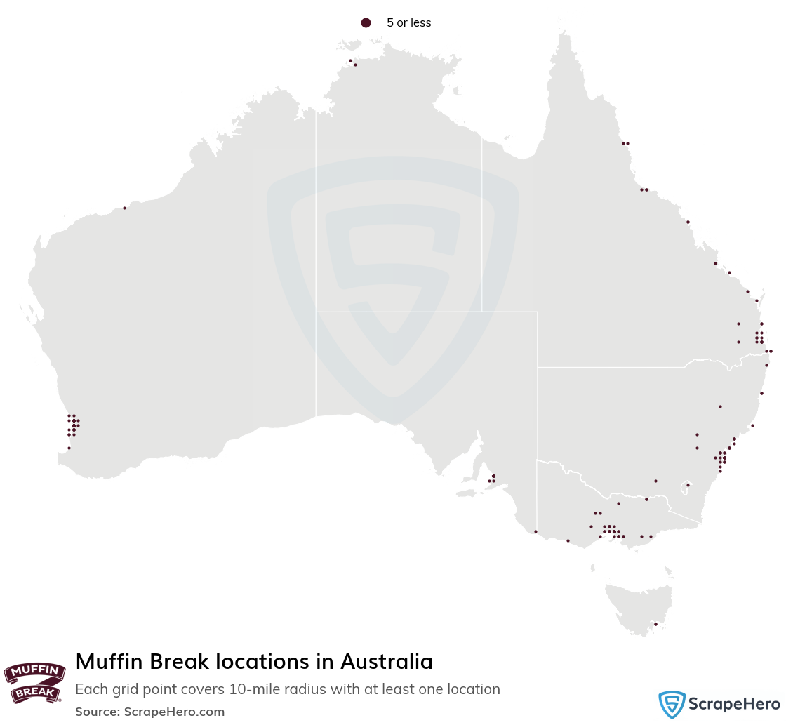 Map of Muffin Break stores in Australia