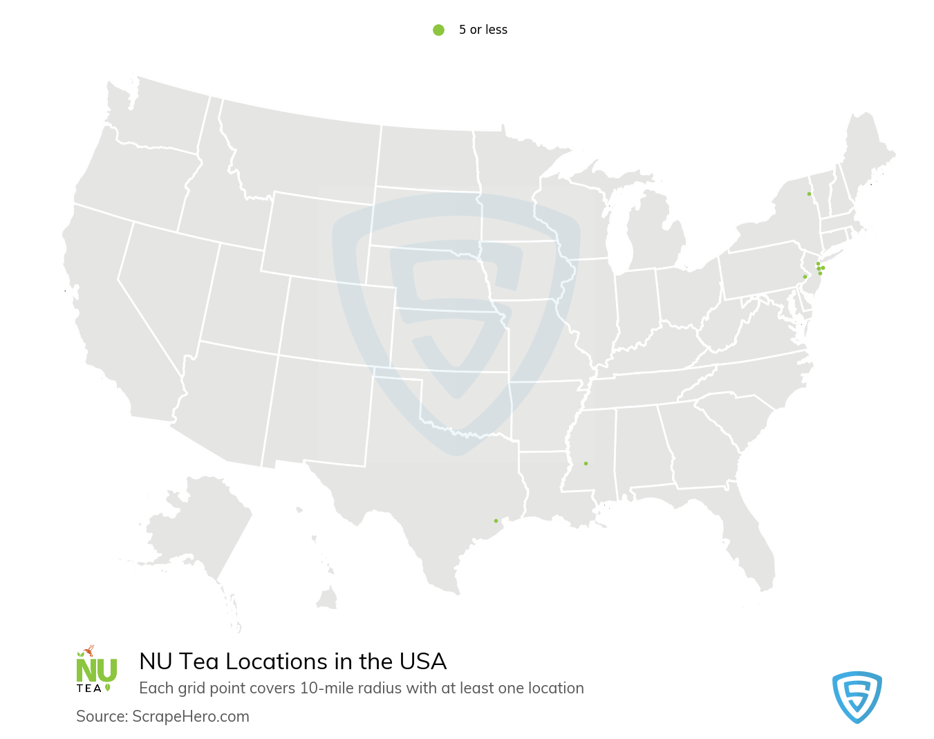 Number of NU Tea locations in the USA in 2020 ScrapeHero